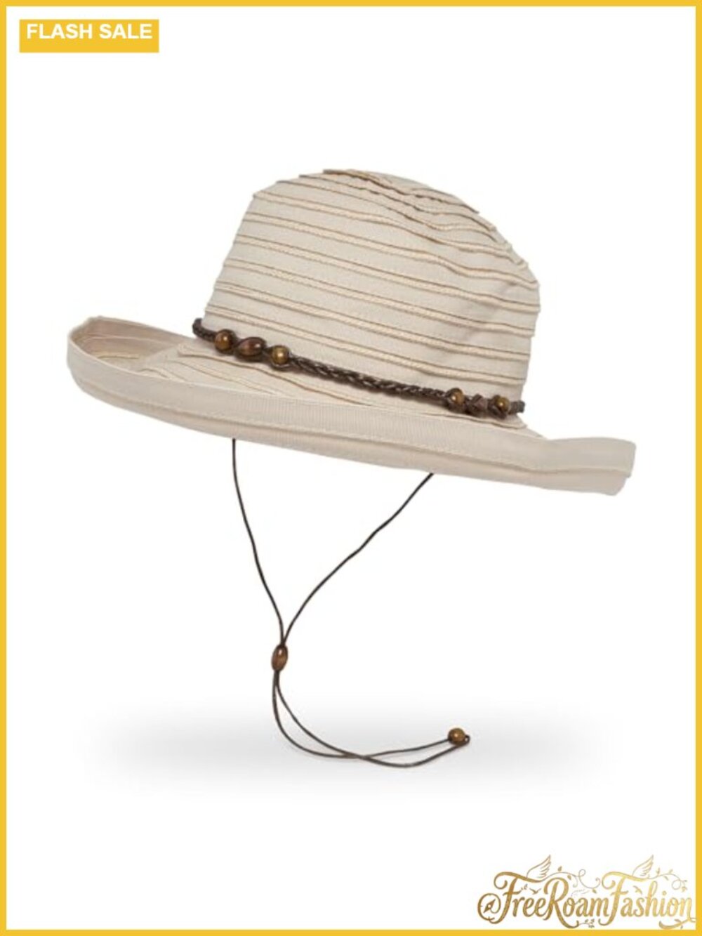 UPF 50+ Wide Brim Kettle Style Sun Hat Cotton Polyester Ribbon Travel Packable